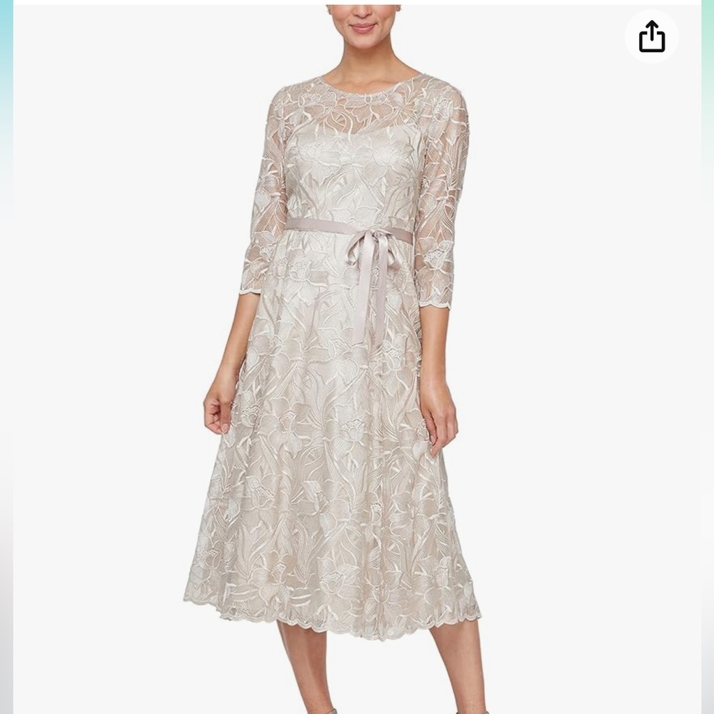 Alex Evenings Lace Midi Dress in Champagne